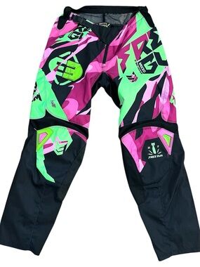 Men’s FREE GUN Neon Pink & Green Graphic Motocross Pants size 32